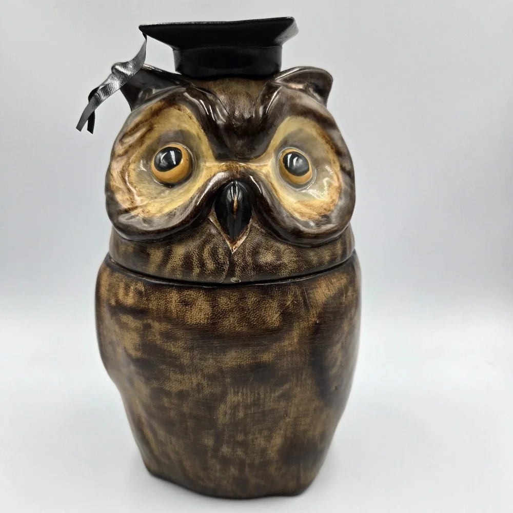 MCM Italian‎ Owl Ceramic Cookie Jar Container Brown Yellow Eyes VTG 60s 9